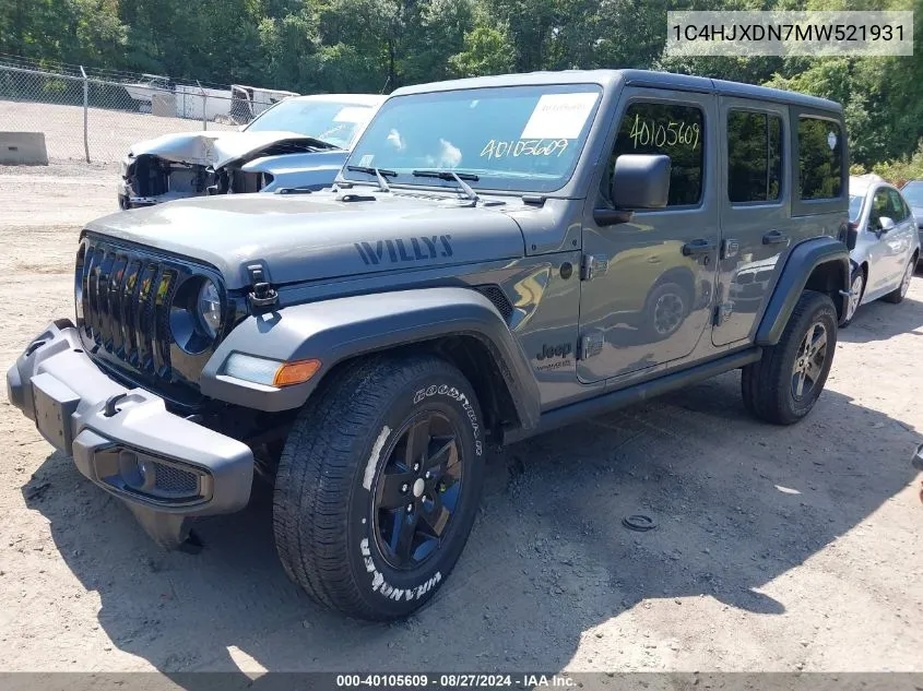 1C4HJXDN7MW521931 2021 Jeep Wrangler Unlimited Willys 4X4