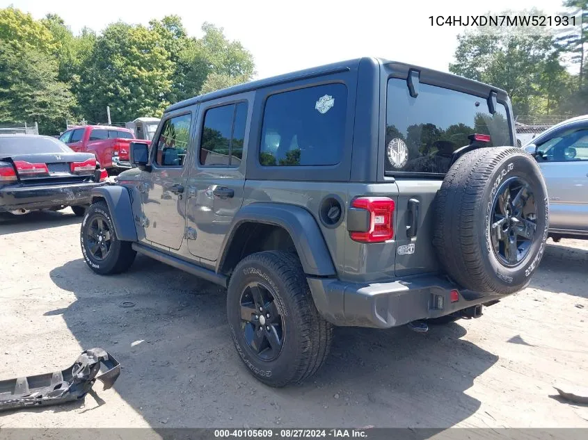 2021 Jeep Wrangler Unlimited Willys 4X4 VIN: 1C4HJXDN7MW521931 Lot: 40105609