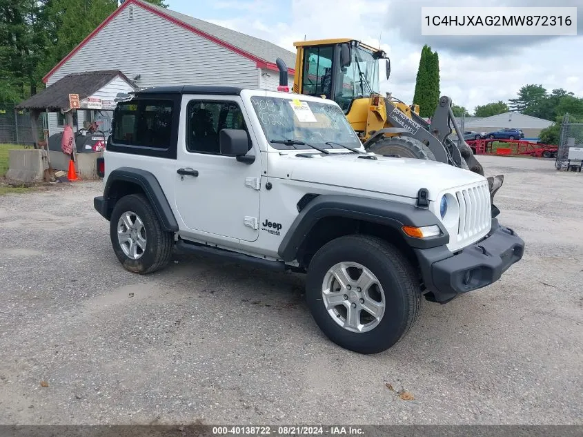 1C4HJXAG2MW872316 2021 Jeep Wrangler Sport S 4X4