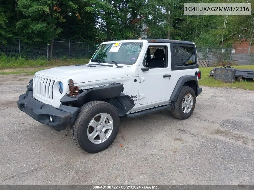 2021 Jeep Wrangler Sport S 4X4 VIN: 1C4HJXAG2MW872316 Lot: 40138722