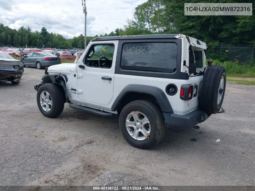 2021 Jeep Wrangler Sport S 4X4 VIN: 1C4HJXAG2MW872316 Lot: 40138722