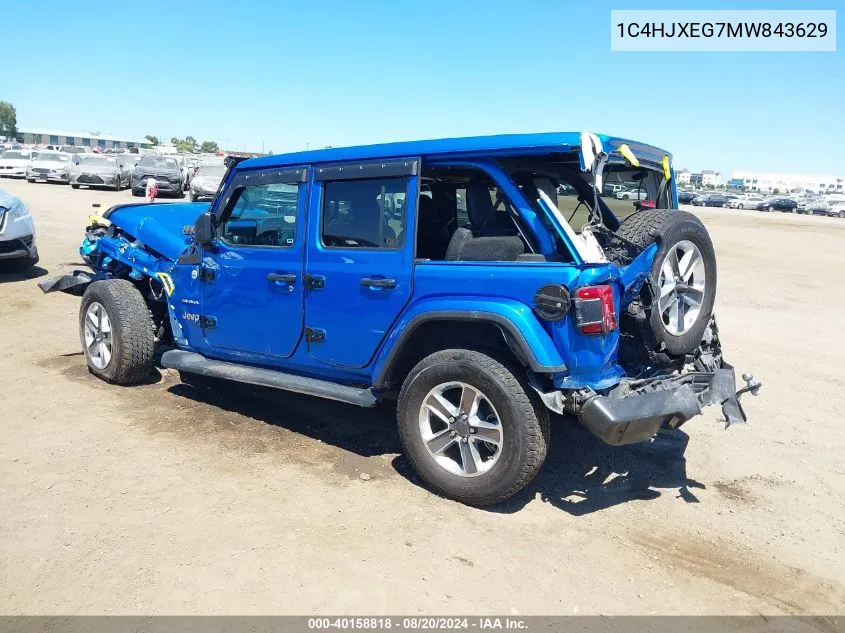 2021 Jeep Wrangler Unlimited Sahara 4X4 VIN: 1C4HJXEG7MW843629 Lot: 40158818