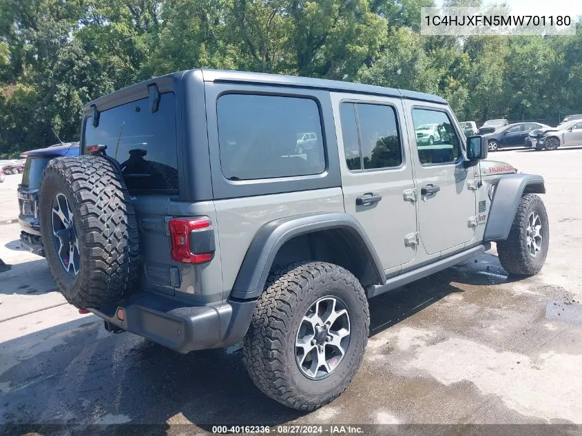 2021 Jeep Wrangler Unlimited Rubicon 4X4 VIN: 1C4HJXFN5MW701180 Lot: 40162336