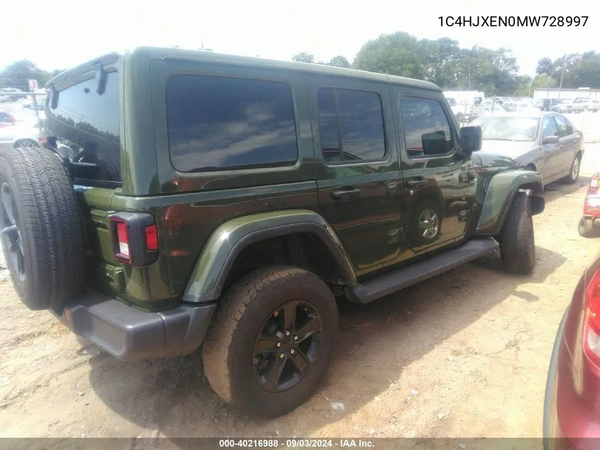 2021 Jeep Wrangler Unlimited Sahara Altitude 4X4 VIN: 1C4HJXEN0MW728997 Lot: 40216988