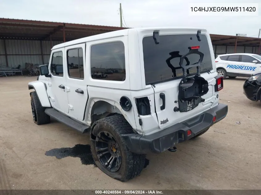 2021 Jeep Wrangler Unlimited Sahara VIN: 1C4HJXEG9MW511420 Lot: 40248584