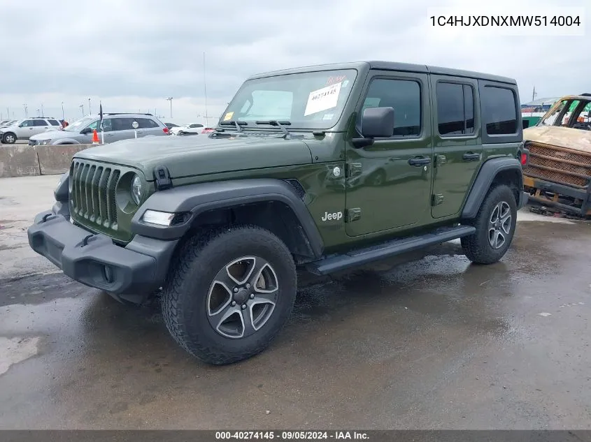 2021 Jeep Wrangler Unlimited Sport S 4X4 VIN: 1C4HJXDNXMW514004 Lot: 40274145