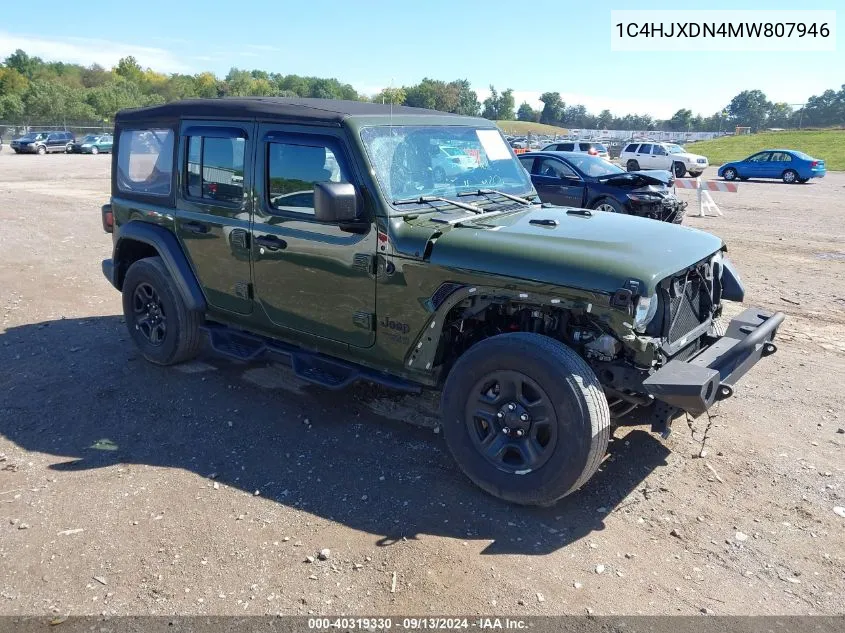 2021 Jeep Wrangler Unlimited Sport 4X4 VIN: 1C4HJXDN4MW807946 Lot: 40319330