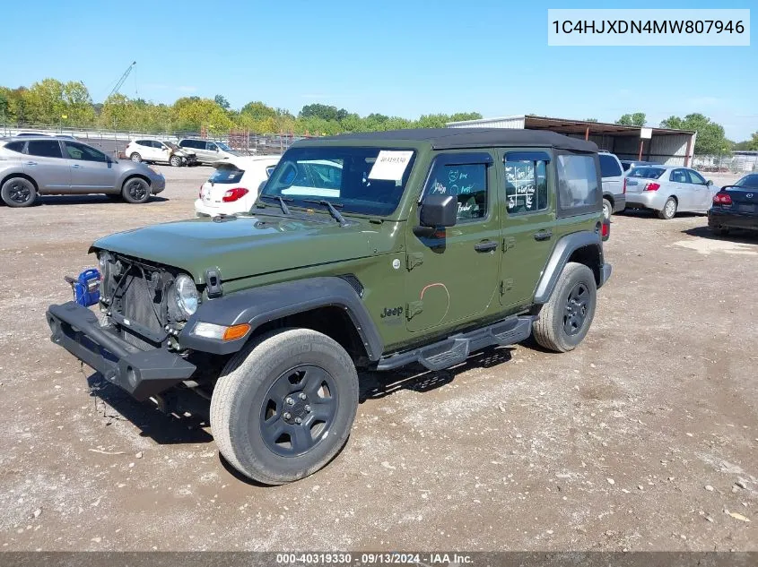 1C4HJXDN4MW807946 2021 Jeep Wrangler Unlimited Sport 4X4