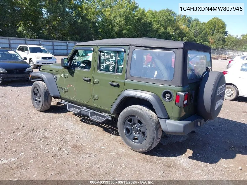 2021 Jeep Wrangler Unlimited Sport 4X4 VIN: 1C4HJXDN4MW807946 Lot: 40319330