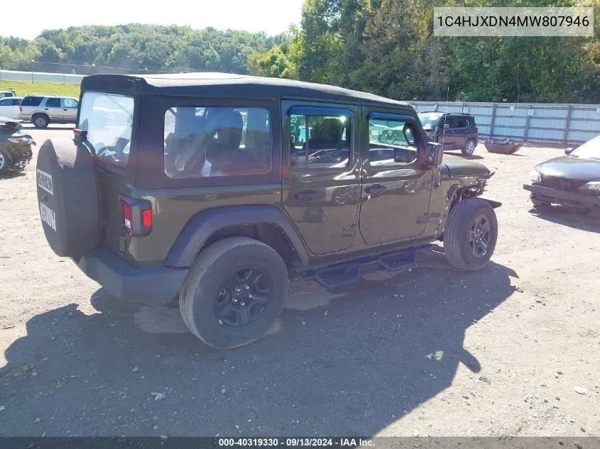 1C4HJXDN4MW807946 2021 Jeep Wrangler Unlimited Sport 4X4