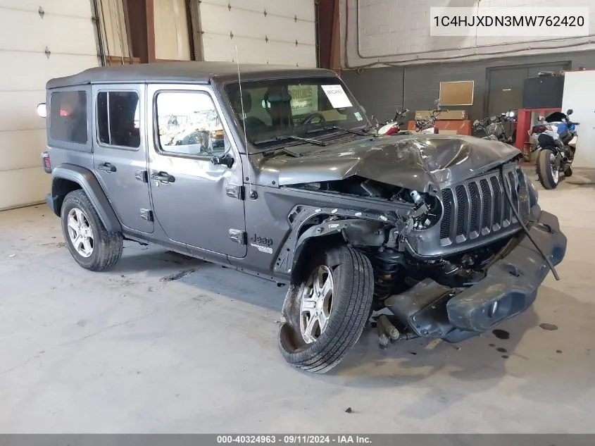 1C4HJXDN3MW762420 2021 Jeep Wrangler Unlimited Sport S 4X4