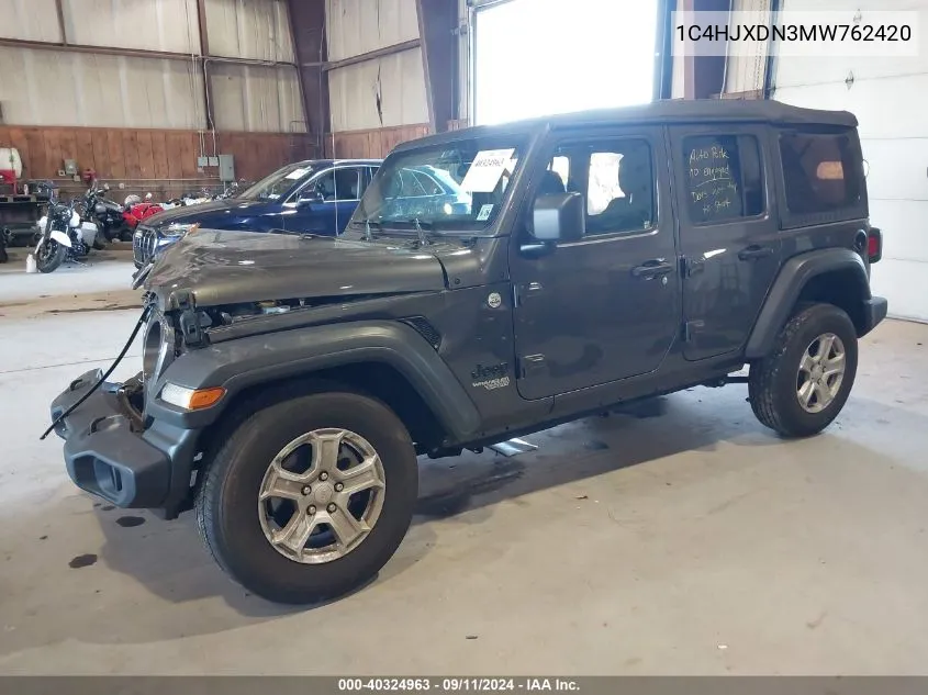 1C4HJXDN3MW762420 2021 Jeep Wrangler Unlimited Sport S 4X4