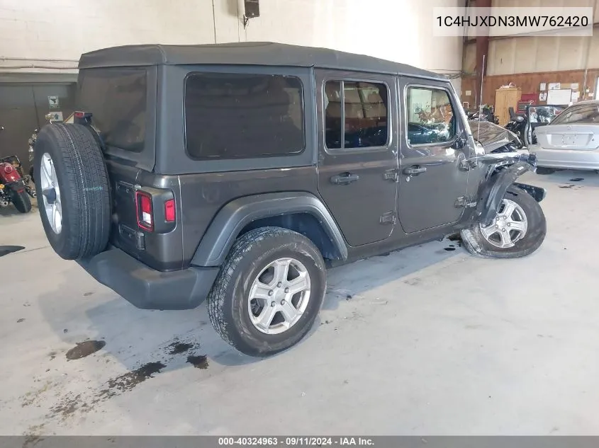 1C4HJXDN3MW762420 2021 Jeep Wrangler Unlimited Sport S 4X4