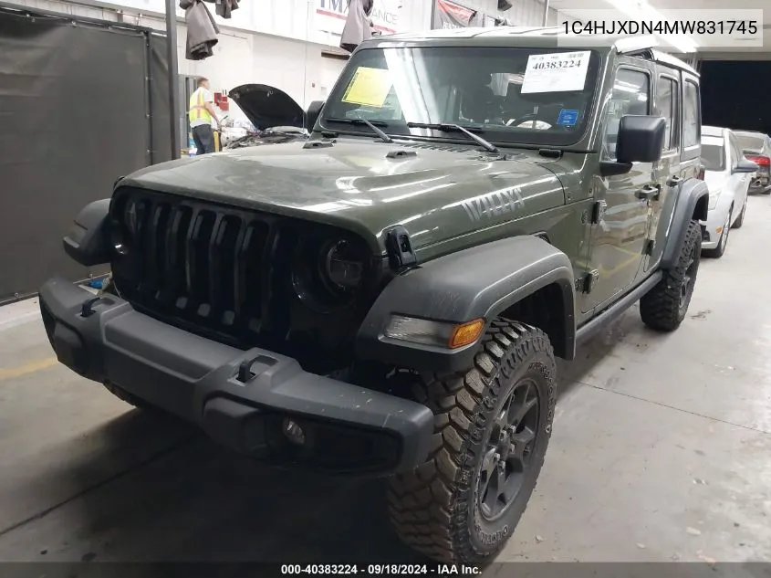 1C4HJXDN4MW831745 2021 Jeep Wrangler Unlimited Sport