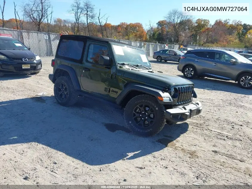 1C4HJXAG0MW727064 2021 Jeep Wrangler Willys 4X4