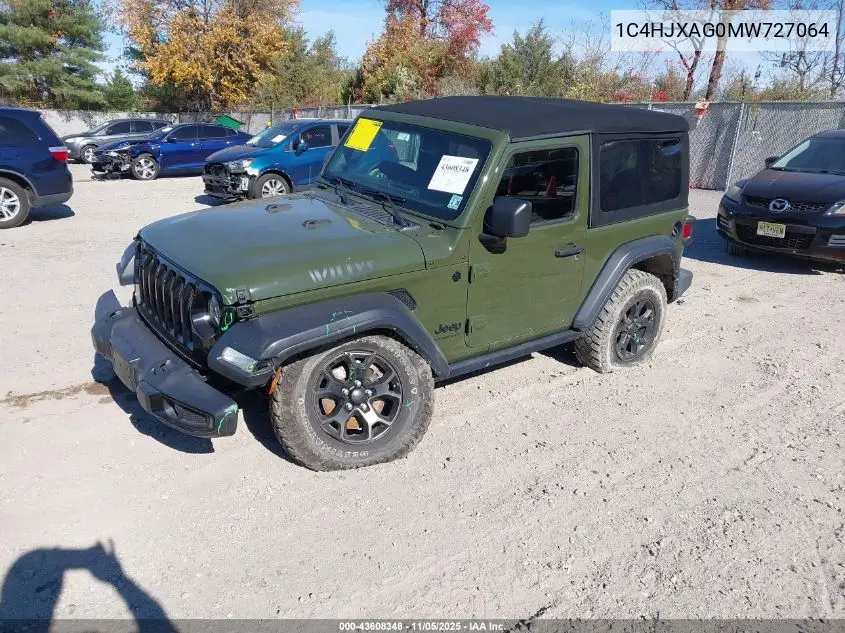 1C4HJXAG0MW727064 2021 Jeep Wrangler Willys 4X4