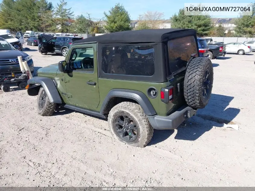 1C4HJXAG0MW727064 2021 Jeep Wrangler Willys 4X4