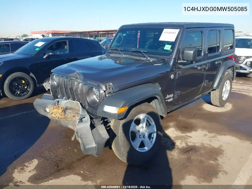 1C4HJXDG0MW505085 2021 Jeep Wrangler Unlimited Sport S 4X4