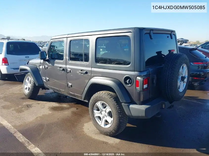 1C4HJXDG0MW505085 2021 Jeep Wrangler Unlimited Sport S 4X4