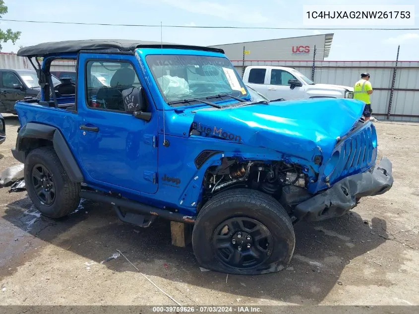 2022 Jeep Wrangler Sport 4X4 VIN: 1C4HJXAG2NW261753 Lot: 39759626