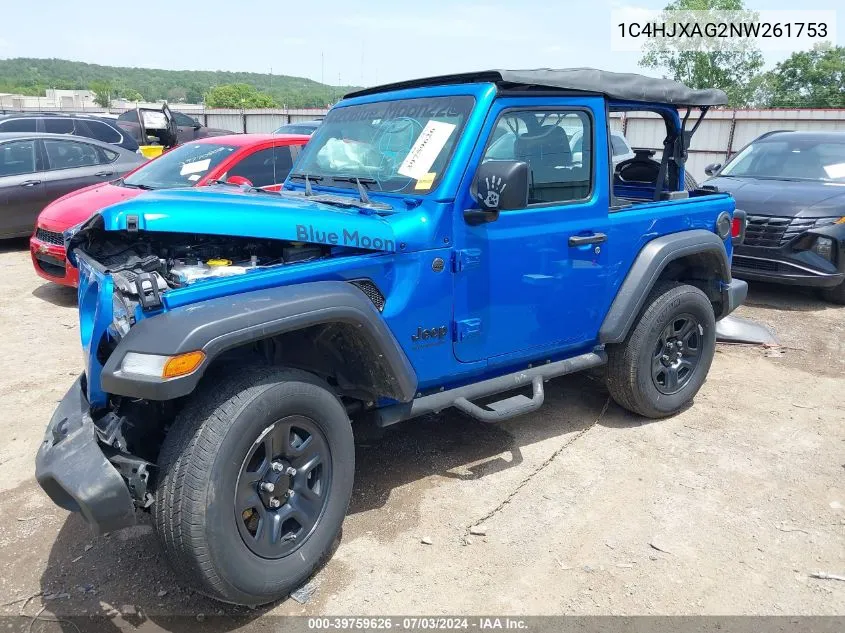 1C4HJXAG2NW261753 2022 Jeep Wrangler Sport 4X4