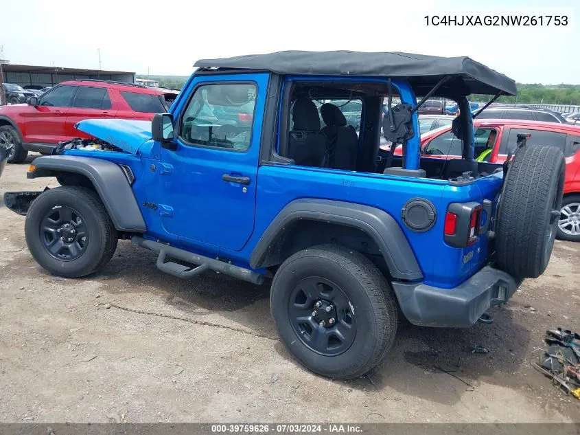 1C4HJXAG2NW261753 2022 Jeep Wrangler Sport 4X4