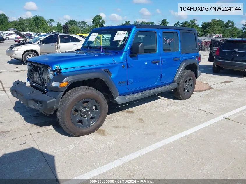 2022 Jeep Wrangler Unlimited Sport VIN: 1C4HJXDG7NW224144 Lot: 39835006