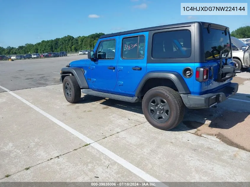 2022 Jeep Wrangler Unlimited Sport VIN: 1C4HJXDG7NW224144 Lot: 39835006