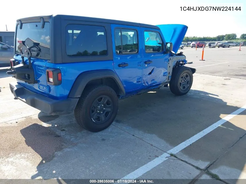 2022 Jeep Wrangler Unlimited Sport VIN: 1C4HJXDG7NW224144 Lot: 39835006