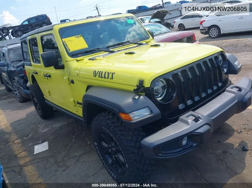 2022 Jeep Wrangler Unlimited Willys 4X4 VIN: 1C4HJXDG1NW206805 Lot: 39849055