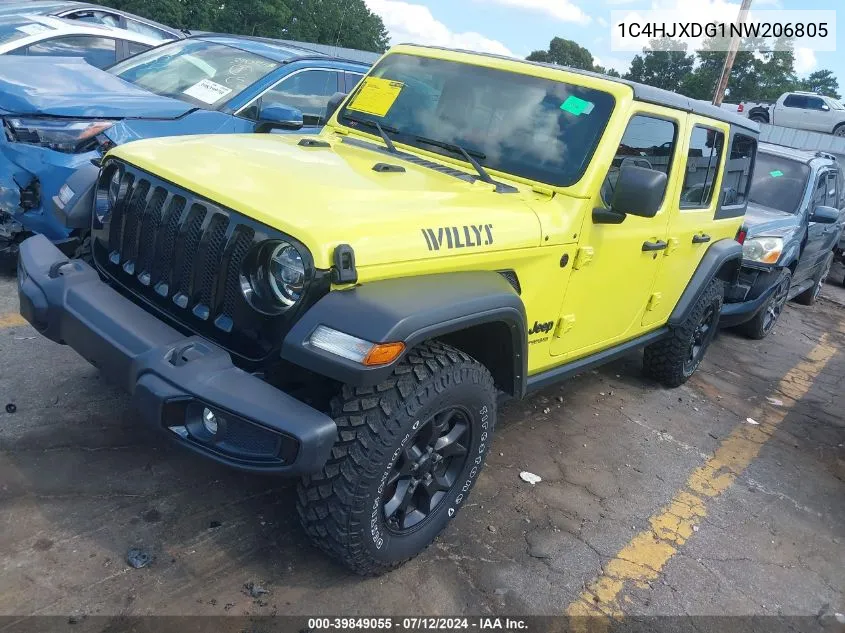 2022 Jeep Wrangler Unlimited Willys 4X4 VIN: 1C4HJXDG1NW206805 Lot: 39849055