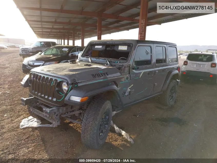 2022 Jeep Wrangler Unlimited Willys Sport 4X4 VIN: 1C4HJXDG4NW278145 Lot: 39959420