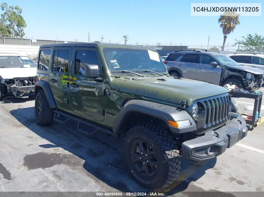 2022 Jeep Wrangler Unlimited Willys 4X4 VIN: 1C4HJXDG5NW113205 Lot: 40090850