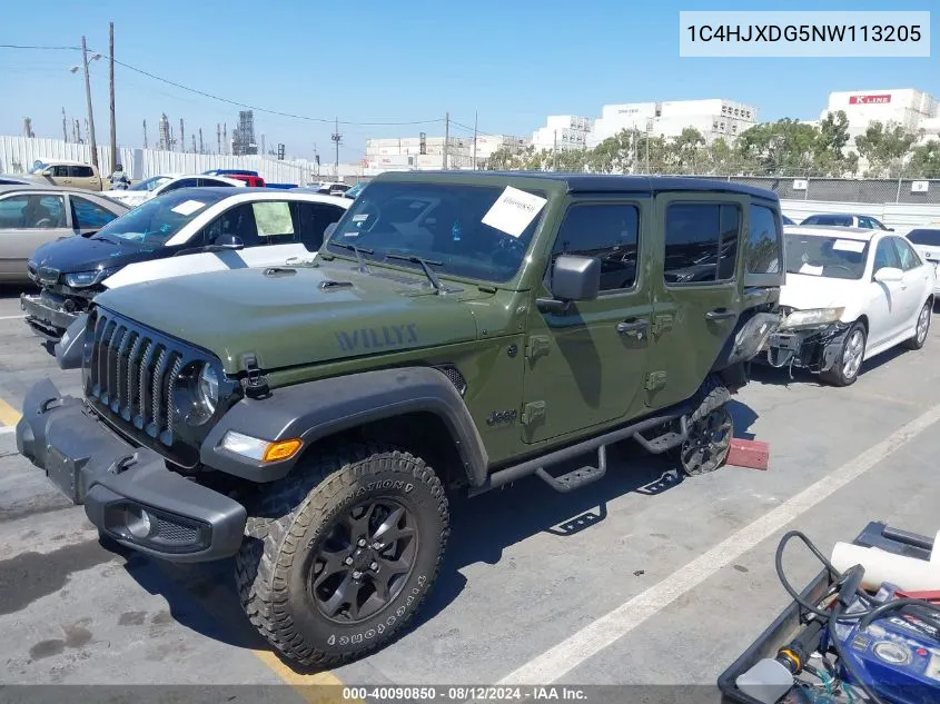 2022 Jeep Wrangler Unlimited Willys 4X4 VIN: 1C4HJXDG5NW113205 Lot: 40090850