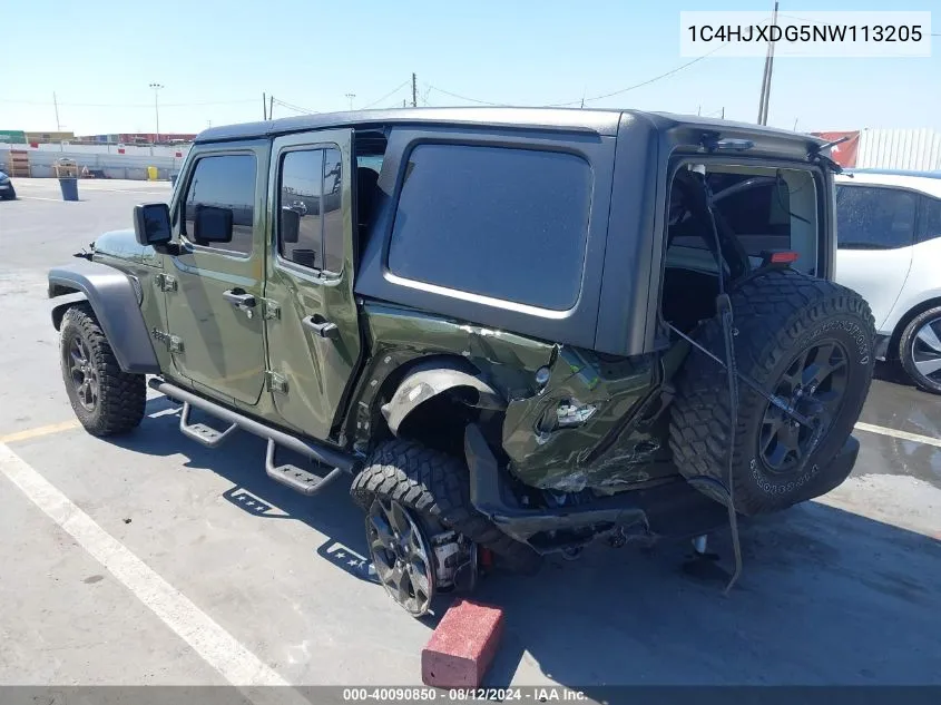 2022 Jeep Wrangler Unlimited Willys 4X4 VIN: 1C4HJXDG5NW113205 Lot: 40090850