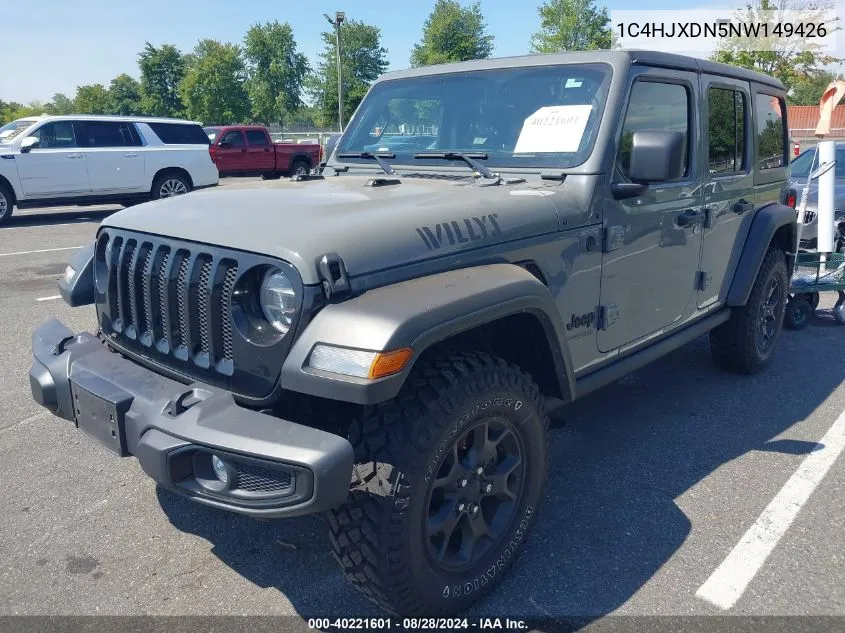 2022 Jeep Wrangler Unlimited Willys 4X4 VIN: 1C4HJXDN5NW149426 Lot: 40221601