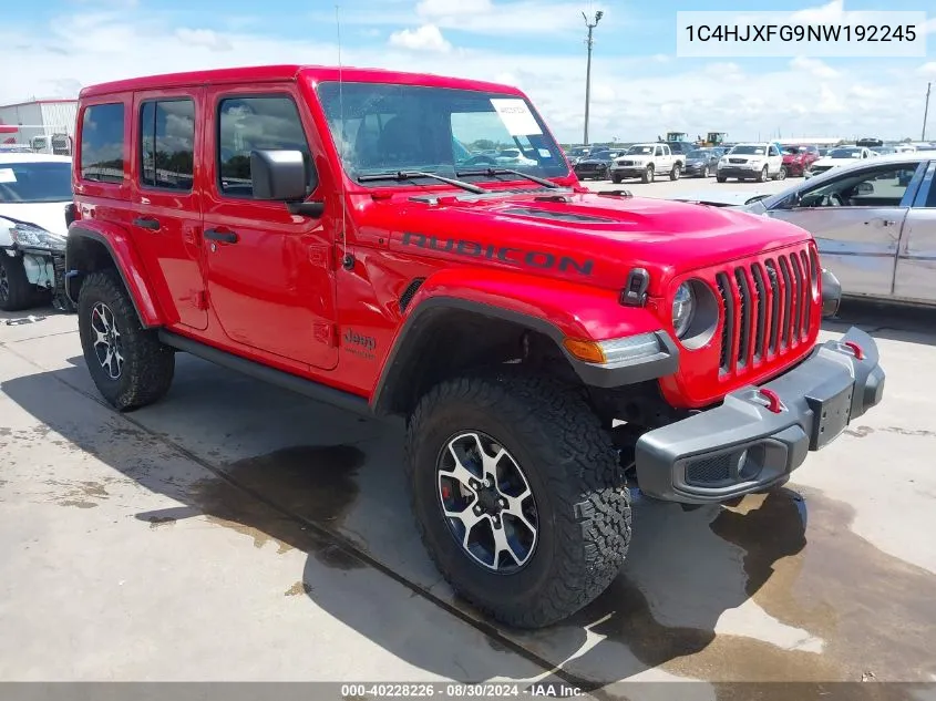 2022 Jeep Wrangler Unlimited Rubicon 4X4 VIN: 1C4HJXFG9NW192245 Lot: 40228226