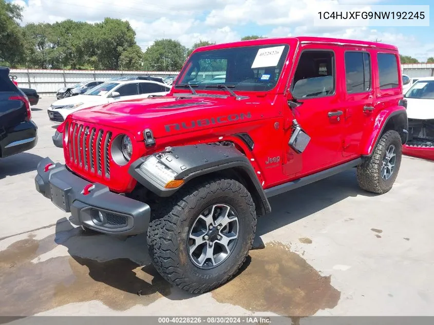 2022 Jeep Wrangler Unlimited Rubicon 4X4 VIN: 1C4HJXFG9NW192245 Lot: 40228226