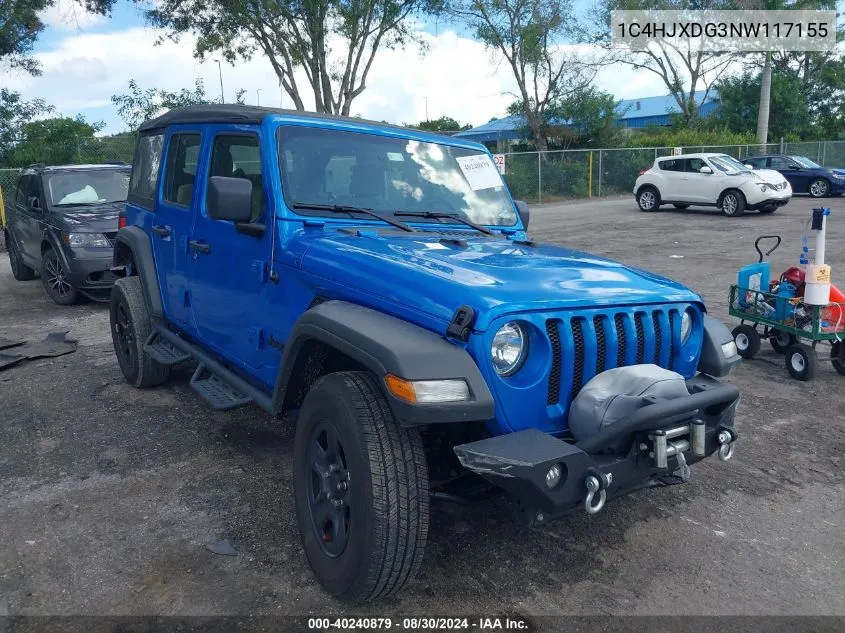 2022 Jeep Wrangler Unlimited Sport 4X4 VIN: 1C4HJXDG3NW117155 Lot: 40240879