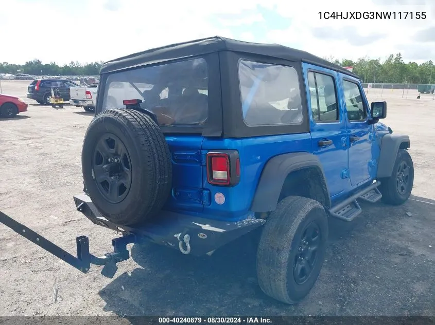 1C4HJXDG3NW117155 2022 Jeep Wrangler Unlimited Sport 4X4