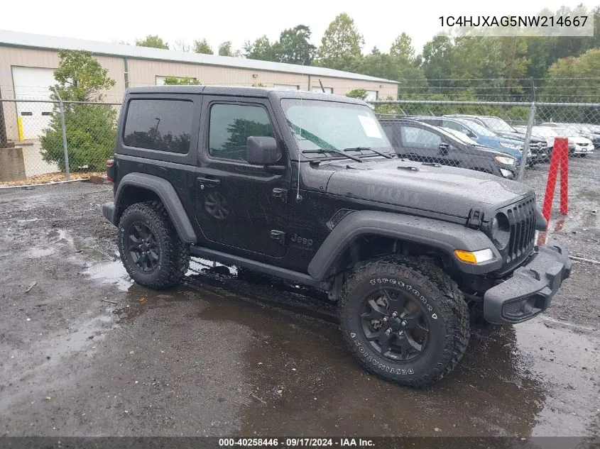 2022 Jeep Wrangler Willys 4X4 VIN: 1C4HJXAG5NW214667 Lot: 40258446