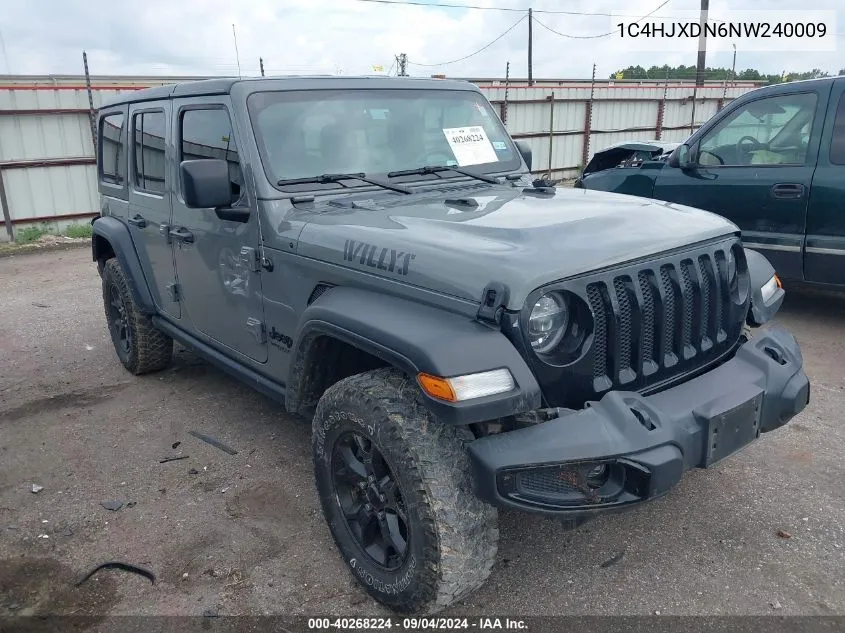 2022 Jeep Wrangler Unlimited Willys 4X4 VIN: 1C4HJXDN6NW240009 Lot: 40268224