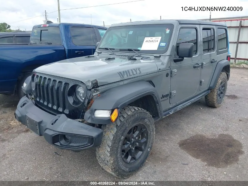 2022 Jeep Wrangler Unlimited Willys 4X4 VIN: 1C4HJXDN6NW240009 Lot: 40268224