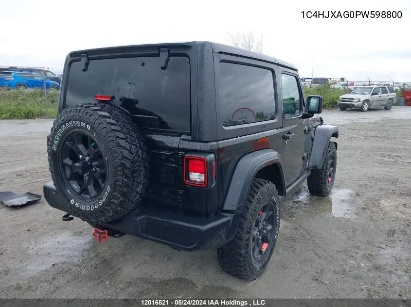 2023 Jeep Wrangler Sport VIN: 1C4HJXAG0PW598800 Lot: 12016521