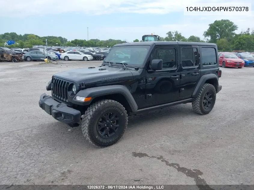 2023 Jeep Wrangler 4-Door Willys VIN: 1C4HJXDG4PW570378 Lot: 12026372