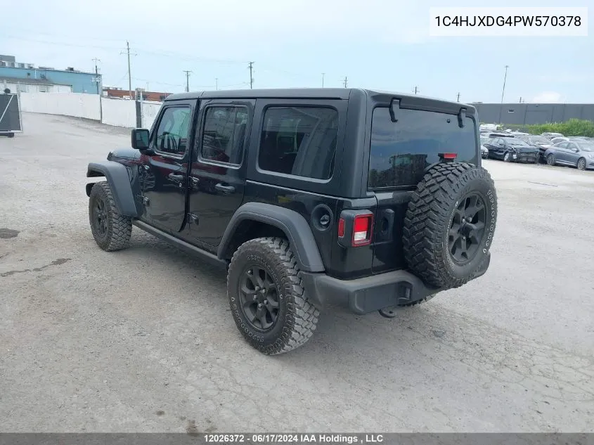 2023 Jeep Wrangler 4-Door Willys VIN: 1C4HJXDG4PW570378 Lot: 12026372