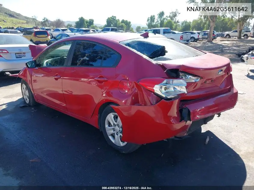 KNAFK4A62G5611642 2016 Kia Forte Lx