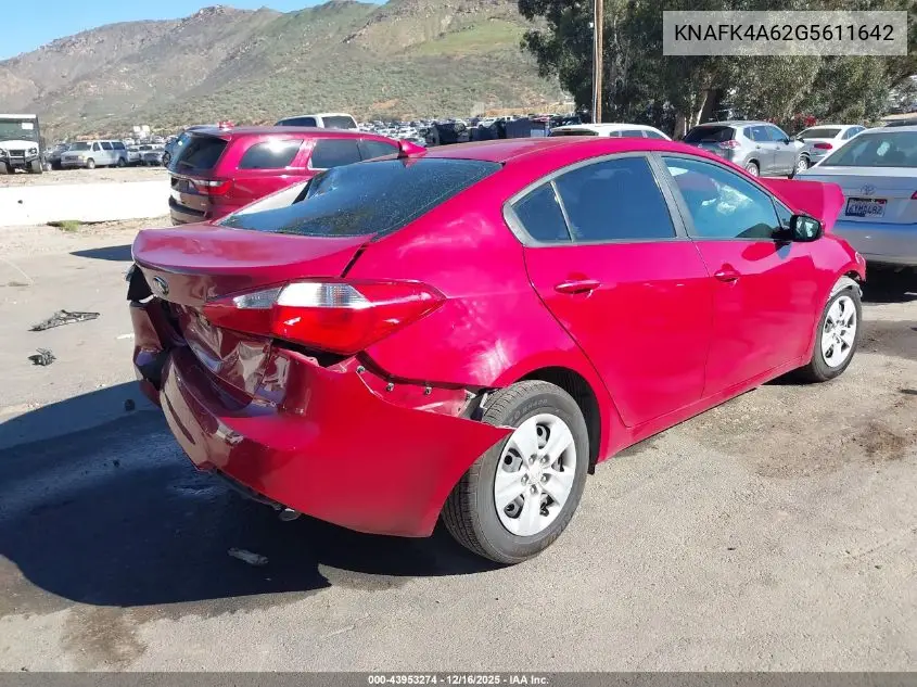 KNAFK4A62G5611642 2016 Kia Forte Lx