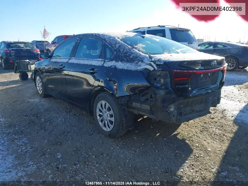 3KPF24AD0ME402398 2021 Kia Forte Fe/Lxs