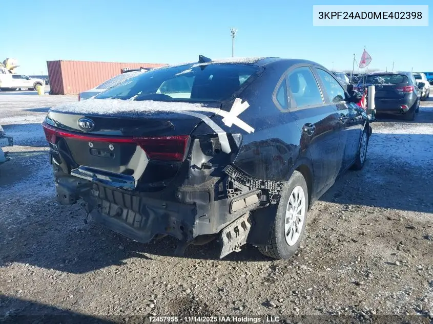 3KPF24AD0ME402398 2021 Kia Forte Fe/Lxs